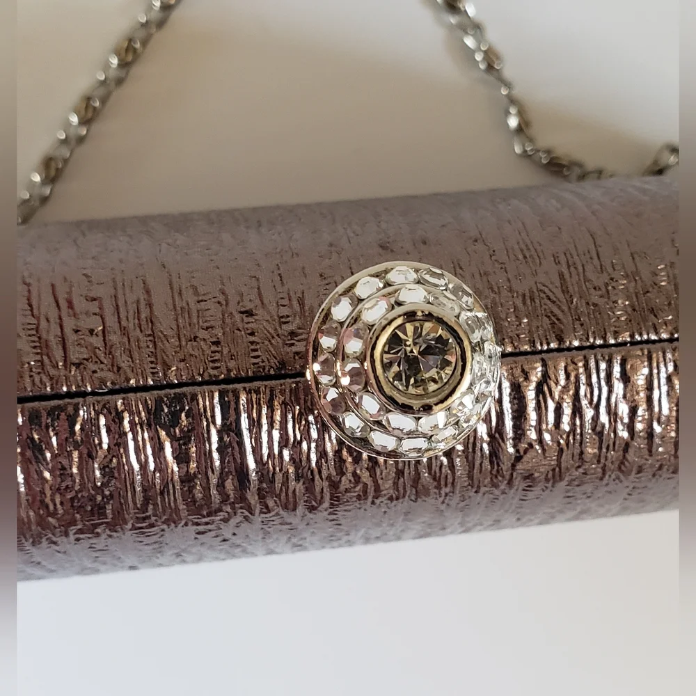 Clutch Metallic Hardcase with Removable Chain and Crystal Accent Closure